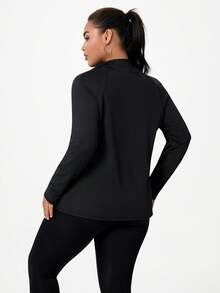 Plus Size Women's Solid Color Half-Zip Raglan Sleeve Casual Sports Sweatshirt