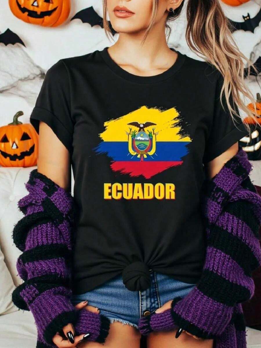 Ecuadorian Tee, Unisex Jersey Short Sleeve Tee, Ecuador Shirt, Travel Souvenir, Cultural Heritage Wear, Casual Wearvintage Clothes Women Halloween Clothes - 黑色8 - 查看 1