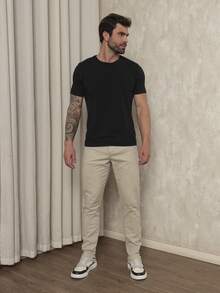 Men's Slim Fit Lycra Dress Pants With Built-In Pocket - Màu be - Xem 5