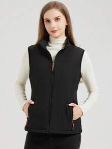 1 chiếc áo khoác thể thao ngoài trời dành cho nữ, áo vest thường ngày, áo vest vải chống thấm nước, áo vest mềm mại, áo vest tôn dáng cho nữ, lót giữ nhiệt và dày dặn, mùa thu/đông, màu đen nỉ. - màu đen - Xem 3