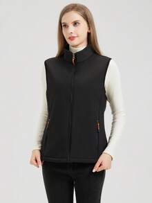 1 chiếc áo khoác thể thao ngoài trời dành cho nữ, áo vest thường ngày, áo vest vải chống thấm nước, áo vest mềm mại, áo vest tôn dáng cho nữ, lót giữ nhiệt và dày dặn, mùa thu/đông, màu đen nỉ. - màu đen - Xem 9