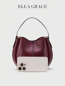 ELLA GRACE-Burgundy Premium Leather Bucket Bag With Matching Zippered Wallet - Elegant & Practical For Daily And Casual Use, Fashionable Burgundy Bag - Burgundy - View 3