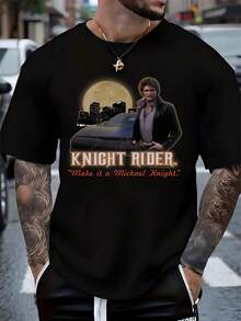 Mens Knight Rider Michael Knight Graphic T-Shirt PLUS SIZE Vintage TV Show Retro Pop Culture Crew Neck Short Sleeve Classic Fit Soft Breathable Casual Fan Collector Tee - Black - View 2