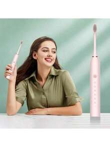 4 Cabezales Cepillo Dental Eléctrico Recargable - 6 Modos Limpieza, IPX7 Impermeable, Temporizador 2 Min, para Adultos y Niños (Familiar) - Rosa - Ver 6