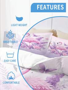 Juego de ropa de cama personalizado de 3 piezas, base morada con estampado de flamencos rosas, impresión de nombre personalizable, tela de poliéster, impresión digital, adecuado como regalo familiar de vacaciones para niñas - Multicolor - Ver 4