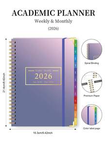 Planificador mensual de enero de 2026 a diciembre de 2026, planificador mensual, diario y semanal mínimo en tamaño A5 con contactos, grandes cuadrículas para escribir y notas, 8*6 pulgadas, calendario de planificación para maestros, uso de oficina, útiles escolares - Morado - Ver 6