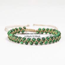 1 Stück Natürliches Malachit Doppelschicht Armband - handgewickelt & geflochten, geschwungene grüne Muster, Boho mehrschichtiges Design, stilvoller Alltagsaccessoire - Malachit - Übersicht 5