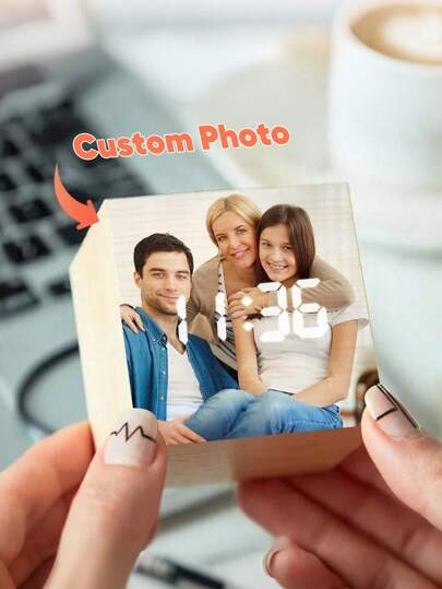 1PC Custom Photo Alarm Clock, Custom Photo LED Digital Wooden Alarm Clock, Personalised Wooden LED Digital Alarm Clock With Photo, Mother's Day Gift, Father's Day Gift, Anniversary Gift, Valentine Gift, Birthday Gift, Wedding Gift, Best Friend Gift, Gift For Mom/Dad, Gift For /Her/Him, Gift For Girlfriend/Boyfriend