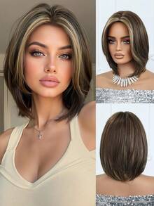 Tóc giả ngắn 10 inch bằng chất liệu tổng hợp, kiểu tóc bob màu piano: Chịu nhiệt tự nhiên, phù hợp để đội hàng ngày, dự tiệc, lễ hội âm nhạc, làm quà tặng Ngày của Mẹ, thể hiện hoàn hảo phong cách thời trang dự tiệc, cũng là món quà Halloween lý tưởng. - Màu dương cầm - Xem 3