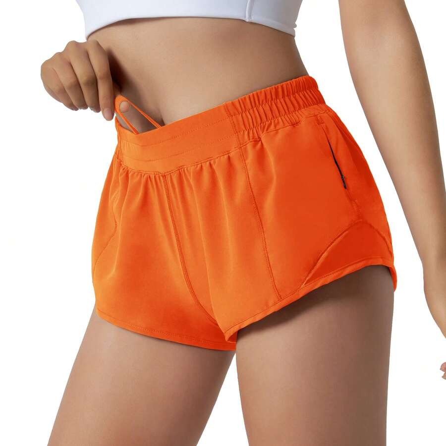 Women's 2.5" Low-Rise Running Shorts - Built-In Liner, Lightweight & Quick Dry With Mesh Pocket - 橘色 - 查看 1