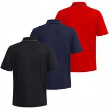3 Pack Mens Polo Shirts Short Sleeve Performance Moisture Wicking Golf Shirt Athletic Quick Dry Collar Casual Shirts - 黑色+藏青色+紅色 - 查看 7