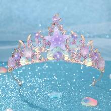 1件海洋风手工皇冠，饰有海星、美人鱼尾巴和贝壳，成人派对/生日/婚礼新娘头饰情人节配饰 - 彩色 - 查看 4