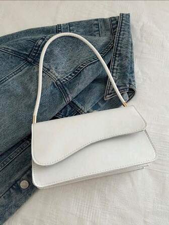 Women's White Shoulder Bag Asymmetrical Flip Design Minimalist Style Women's Armpit Bag Casual Versatile PU Material Vacation Bag