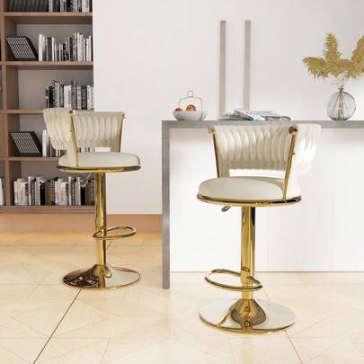 Lot de 2 tabourets de bar en velours, tabouret de comptoir, tabouret de bistrot, tabouret pivotant à 360°, réglable en hauteur pour bar de cuisine/maison (2 pièces)