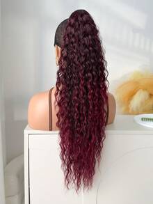 Tóc giả đuôi ngựa dài 26 inch màu đỏ ombre, kiểu gợn sóng, làm từ chất liệu tổng hợp chịu nhiệt, thiết kế kẹp càng cua, phù hợp cho phụ nữ dự tiệc Giáng sinh, Halloween và sử dụng hàng ngày. - Màu đỏ ombre - Xem 8