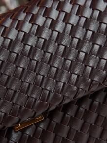 女款復古編織手提包，金屬裝飾小方肩背包，百搭實用通勤包，秋冬新款，時尚女包，送給女性的禮物 - 咖啡 - 查看 8