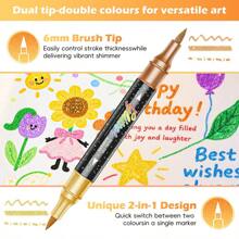 12/24/36/48 Colores Marcador Acrílico de Doble Cabezal y Doble Color, Adecuado para Manualidades DIY en Madera, Lienzo, Piedra, Roca, Pintura de Vidrio y Superficies Cerámicas