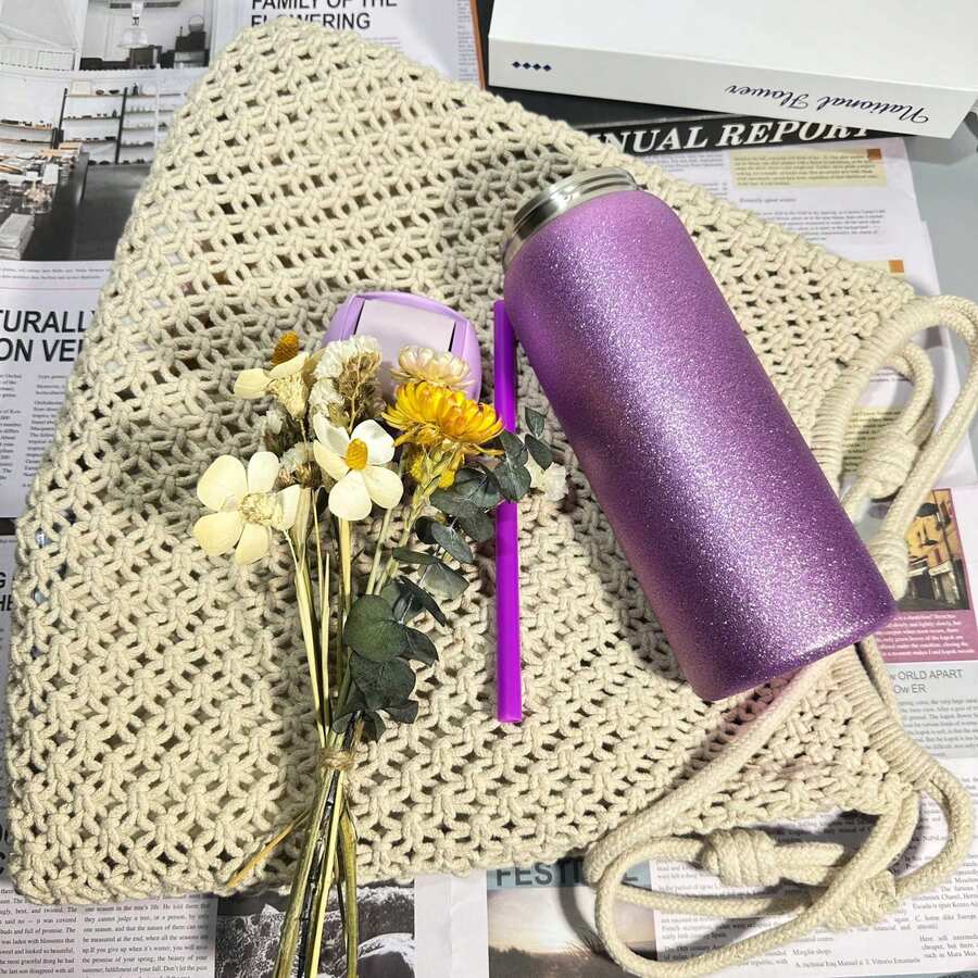 [2025 New Product Launch]Stainless Steel Triple Layer Insulated Travel Tumbler, With Straw And Carry Handle,Cold And Hot Water Can Be Insulated, Frozen Drinks, Beautiful Appearance, Exquisite Workmanship, Suitable For Camping, Work, Indoor Use. - Ow Diamond Purple 32 - View 1