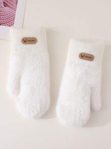 1 Pair Double Layered Velvet Thickened Warm Gloves Solid Color Versatile Cold Protection Gloves For Outdoor Cycling Winter Warm Unisex Plush Lining Mittens Birthday Christmas Gifts - Mittens - View 16