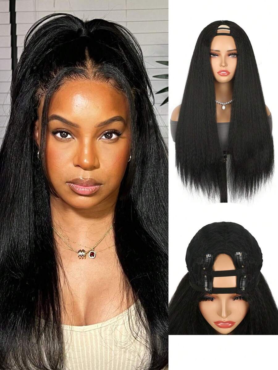 14inch/24inch U Part Synthetic Fiber Hair Wigs For Women Glueless Upgrade U Part Wigs Natural Color Straight Hair Wigs Beginner Friendly None Lace Front Wigs For Women Christmas New Year Carnival Music Festival Use