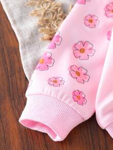 2pcs Baby Girls Floral & Letter Print Crew Neck Long Sleeve Sweatshirt And Pants Set, Cute Casual Everyday Outfit, Autumn/Winter - Pink - View 5