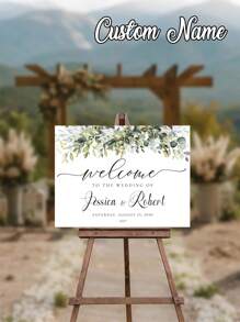 1pc- Customized Green Wedding Welcome Sign, Customized Frameless Canvas Poster - Green Wedding Welcome Sign, Elegant Eucalyptus Wedding Welcome Poster, Printable Plant Wedding Welcome Sign, Customized Green Wedding Welcome Sign Template - Elegant Eucalyptus Wedding Welcome Sign, Rehearsal Sign, Green Decoration,
