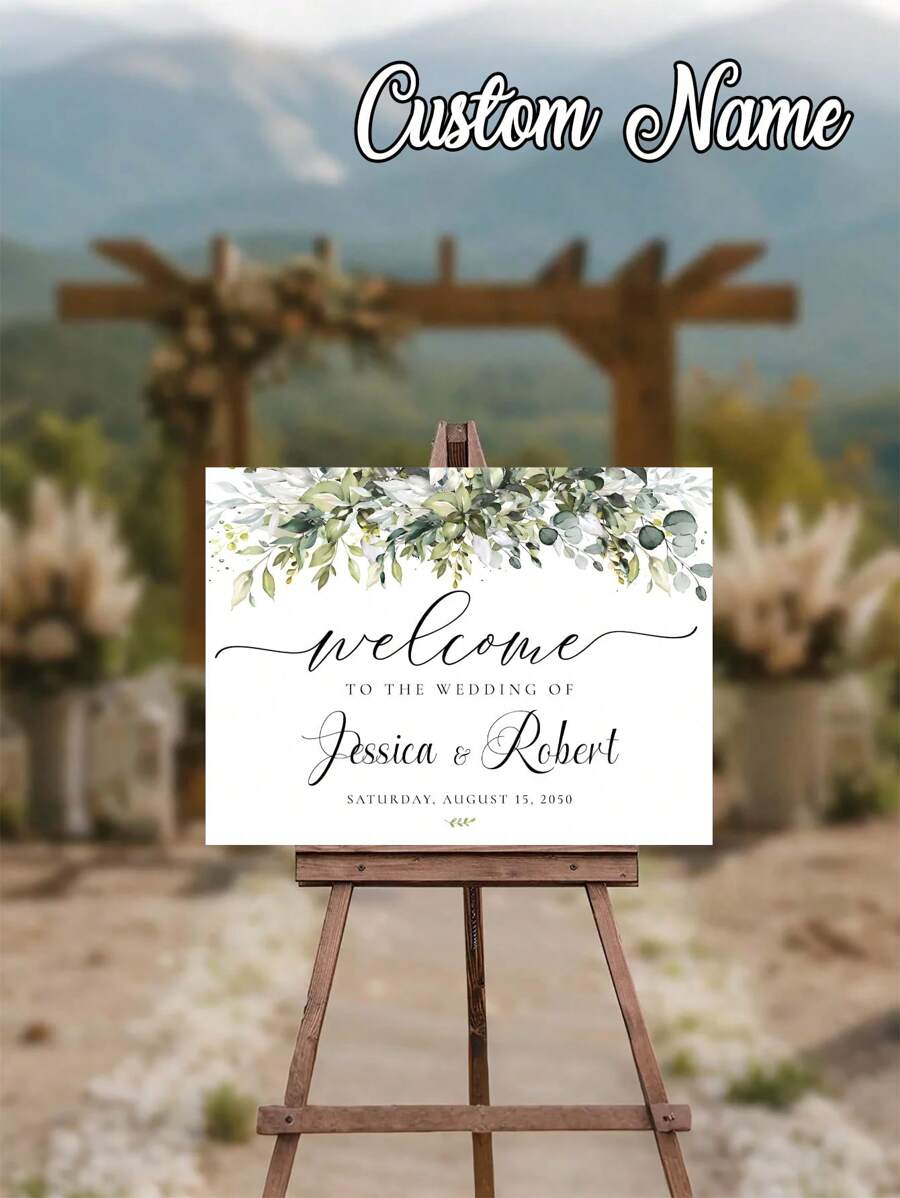 1pc- Customized Green Wedding Welcome Sign, Customized Frameless Canvas Poster - Green Wedding Welcome Sign, Elegant Eucalyptus Wedding Welcome Poster, Printable Plant Wedding Welcome Sign, Customized Green Wedding Welcome Sign Template - Elegant Eucalyptus Wedding Welcome Sign, Rehearsal Sign, Green Decoration,