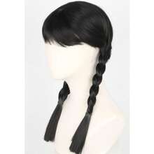 带刘海的黑色编织假发，女孩万圣节服装儿童假发 - 彩色 - 查看 6