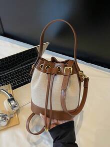 Women Bucket Bag, Fashion Casual Ladies Straw Woven Shoulder Crossbody Bag, Drawstring Closure Small Handbag, Summer Straw Beach Bag For Women, Vacation Essentials, Perfectly Matching With Beach Accessories Women, Hottest Beach Bags For Women, Fashion Summer Vacation Bag, Beach Essentials Women Bags For Vacation & Holiday, Newest Holiday Bag - Khaki - View 8