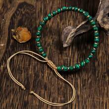 1 Stück Natürliches Malachit Doppelschicht Armband - handgewickelt & geflochten, geschwungene grüne Muster, Boho mehrschichtiges Design, stilvoller Alltagsaccessoire - Malachit - Übersicht 3