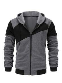 2-Piece Men's Autumn And Winter Sportswear Set - Fashionable Color Block Long-Sleeved Hooded Zipper Sports Jacket And Pure Salad Rope Jogging Pants, Comfortable And Breathable Fabric, Adjustable Belt, Suitable For Outdoor Sports,Colorblock    Spring/Fall    Regular Fit    Pocket  Zipper  Drawstring,The Size Is A Bit Small. It Is Recommended To Choose A Larger Size. - 灰色 - 查看 7