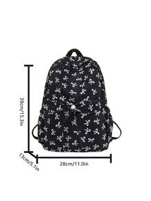 Set de mochila plegable resistente al agua con estampado de lazo de nailon beige, con múltiples bolsillos, adecuada para adolescentes, estudiantes de secundaria/universidad, mujeres para uso diario, escuela, entrenamiento, viajes, regalo de San Valentín (las letras de etiqueta pequeñas son aleatorias)