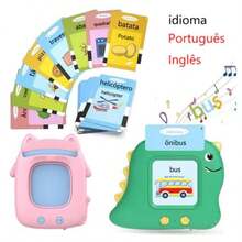 Leitor De Cartões Em Inglês E Português Brinquedo Eletrônico Infantil 112 Cards kids total 224 Palavras Educativo - DINOSSAURO-VERDE - Visão 2