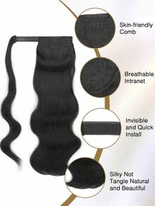 nimoki 18 Inch Heatproof Wavy Synthetic Fiber Ponytail Extension With Hook And Loop, For Everyday Wear, Wrap-Around Ponytail Wig (Natural Black) - Natural Black - View 4