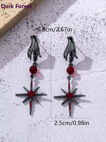 1 pereche de cercei de modă în stil gotic-hiphop pentru femei, metal în formă de mână, cu pandantiv stea, strasuri din sticlă violet încrustate, potriviti pentru banchete, petreceri, festivaluri și ținute zilnice