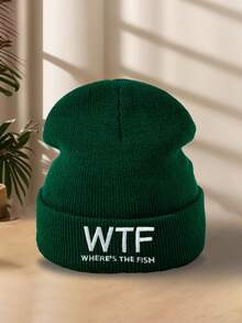 1pc Men's Embroidered Knit Beanie Hat, Stylish & Personalized For Fishing, Skiing, Camping, Elastic Pullover Hat, Autumn/Winter