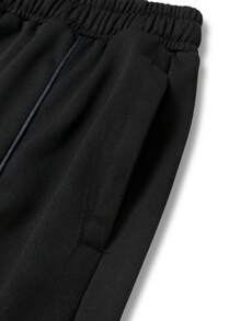 1pc Tween Boys Casual Solid Color Drawstring Waist Sports Pants, All Seasons Suitable For College Sports And Outdoor Leisure,Thick-Style - Black - View 4