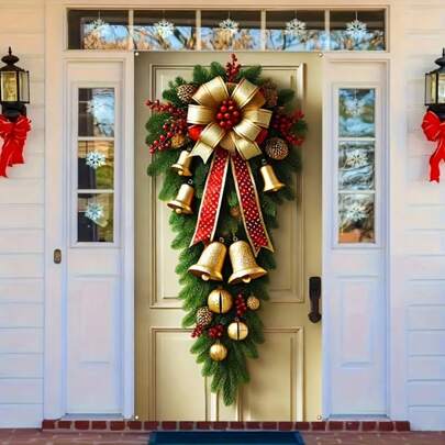 1 件 2D 横幅，优雅的圣诞花环门横幅 - 可重复使用和可清洗的聚酯节日装饰，多用途悬挂旗帜，用于门廊入口，圣诞装饰 - 圣诞节