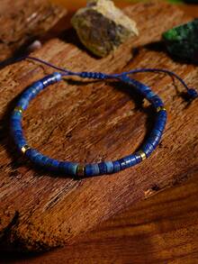 青金石编织串珠手链，增强记忆力、清晰度、专注力、缓解压力，适合男士和女士作为日常珠宝，是送给家人和朋友的完美礼物 - 藏蓝色 - 查看 3