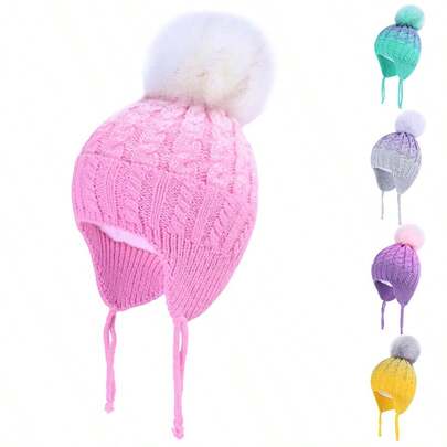 Winter Warm Knitted Baby Hats For Girls Pom Pom Kid Toddler Boys Beanies Cap With Thermal Lined