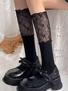 1 Đôi tất cao đến đầu gối phối ren xếp nếp phong cách ballet xuân/hè, phong cách Y2K dành cho nữ - Nhiều màu - Xem 4