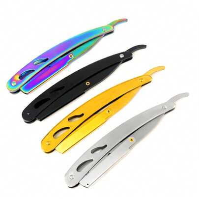1 lưỡi dao cạo gấp gọn, dao cạo cầm tay, dụng cụ tỉa râu cho nam giới, dụng cụ cạo râu chuyên nghiệp, lưỡi dao cạo thẳng bằng thép không gỉ, thích hợp sử dụng tại tiệm cắt tóc và gia đình (không bao gồm lưỡi dao).