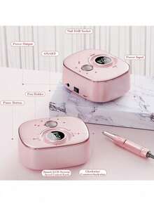 35,000RPM Electric Nail Drill With HD LCD Display, Rechargeable Nail File Machine For Gel Polish Buffing Salon Tools - Pink - View 5