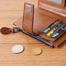 男士零钱包 男士PU皮钱包 拉链卡包 钱袋 男款 - 駝色 - 查看 10