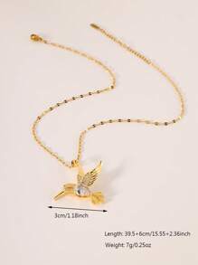 1pc Fashionable & Elegant Copper Material Handmade Cubic Zirconia Inlaid Gold-Plated Hummingbird Necklace, Women's Daily Commute Essential, Best Jewelry Gift For Friends