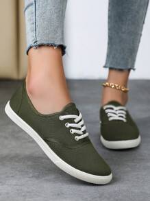 舒适女式帆布系带鞋 - 柔软透气休闲运动鞋，适合散步和跑步