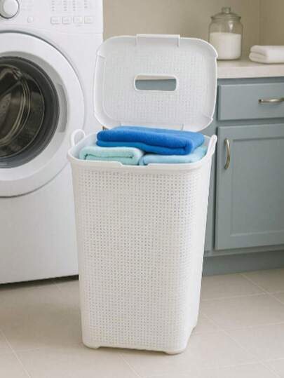 Cesto de Roupas Basculado Rattan 50 Litros Grande C/ Tampa E Alça Para Organizador Lavanderia