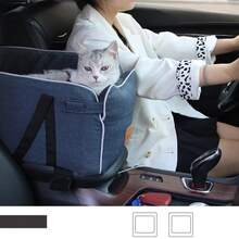 Gorsmoon Pet Car Kennel Seat With Non-Slip Central Console Access - Heavy-Duty Fabric Construction, Contoured Foam Bed & Side Grips - Front Seat Organizer For Small Dogs, Cats - Vehicle Safety & Comfort Travel Carrier, Dog Car Seat, Secure Side Grips