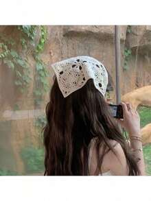 1 件花卉钩针编织三角形头带，透气百搭复古雏菊头巾，适合女士发饰，女式头巾秋季头巾秋季发带柔软头带，适合礼物冬季度假装女士 - 彩色 - 查看 2