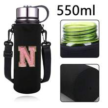 1 件水瓶袋适用于 550ml 750ml 1000ml 1500ml 杯子刺绣字母印花防烫，氯丁橡胶瓶保护架带可调节肩带，适合徒步旅行露营运动水瓶套保温袋斜挎包 - 黑色 - 查看 63